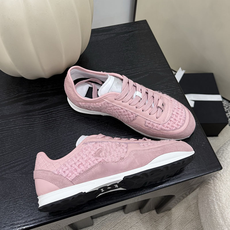 Women Sneakers Designer Platform Heels Dress Shoes Luxury Suede Tweed Outdoor Casual Shoes Lace Up Trainer Sport Shoes Pink Black Running Shoes Leisure Shoes