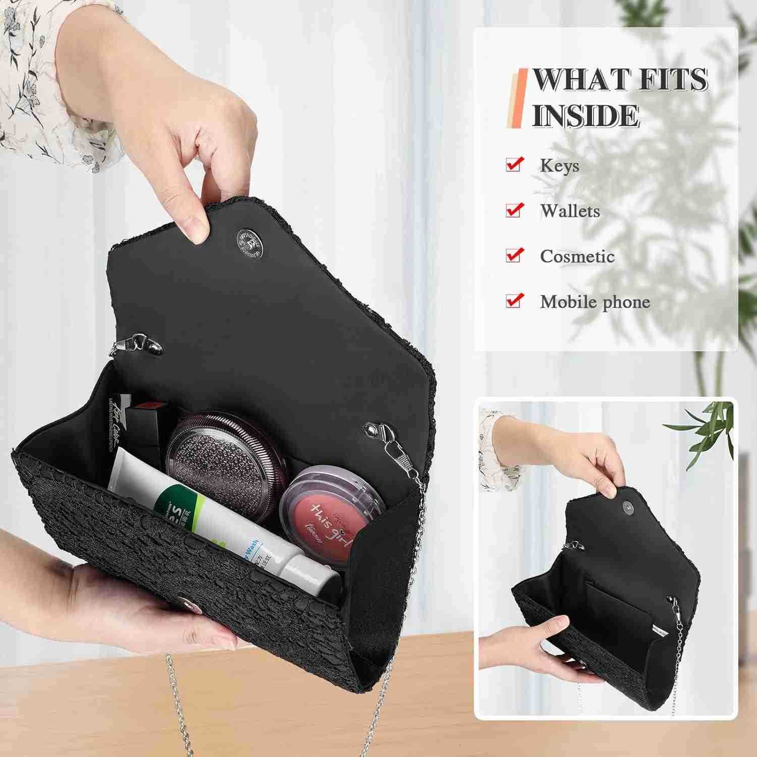 Evening Bag Lace Clutch Purse for Women Formal Elegant Envelope Wedding Party Cocktail Crossbody Shoulder Bag Z25909