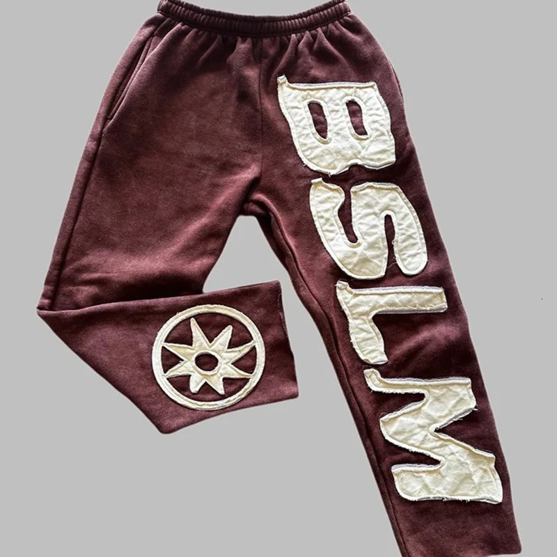 United States Spring Loose Straight Women Casual Letters Embroidered Flowers High Street Fashion Elastic Waist Casual Pants 250818