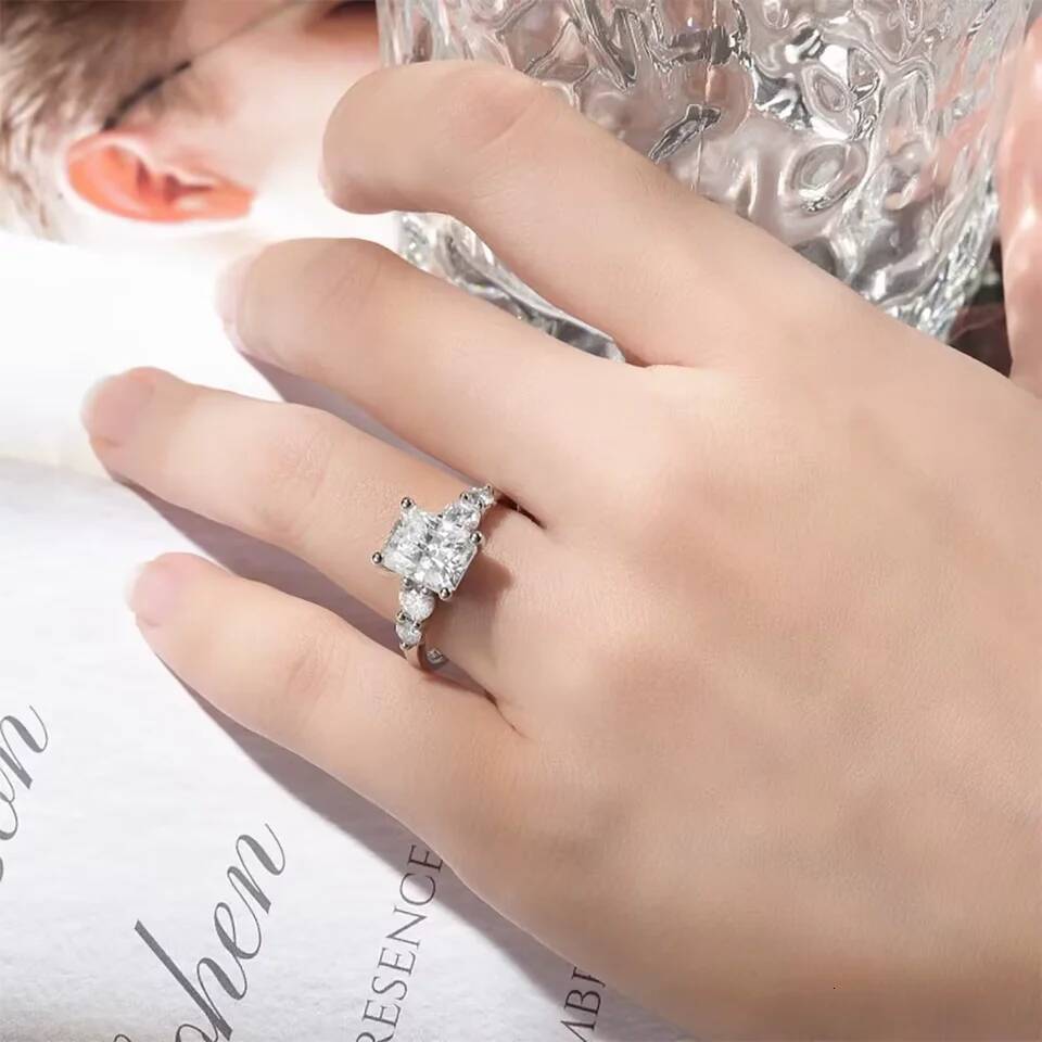 Serenity 38ct Emerald Heart Oval Marquise D Color Moissanite Rings for Women Wedding Bridal S925 Sterling Silver Rings Jewelry