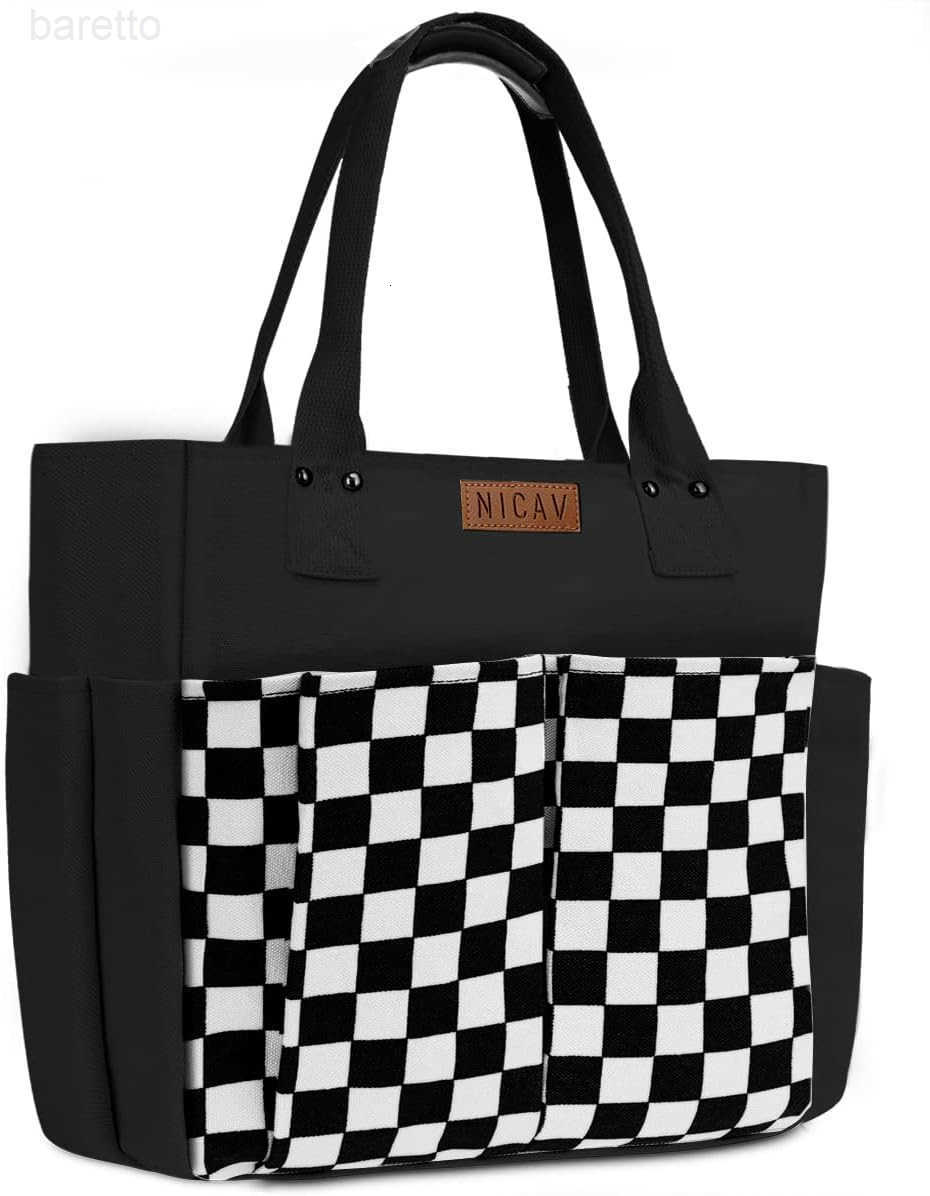 Canvas Tote Bags for Women Large Utility Tote Bags with Pockets Zip Top for Teacher Nurse Work Z250909
