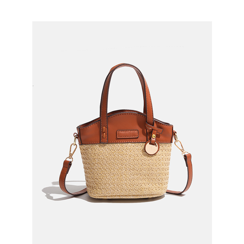 Straw Beach Bag Handbag Color Blocked Women's Shoulder Bag design Bucket Bag Splicing Women's Crossbody Bag Autumn New Designer Bag