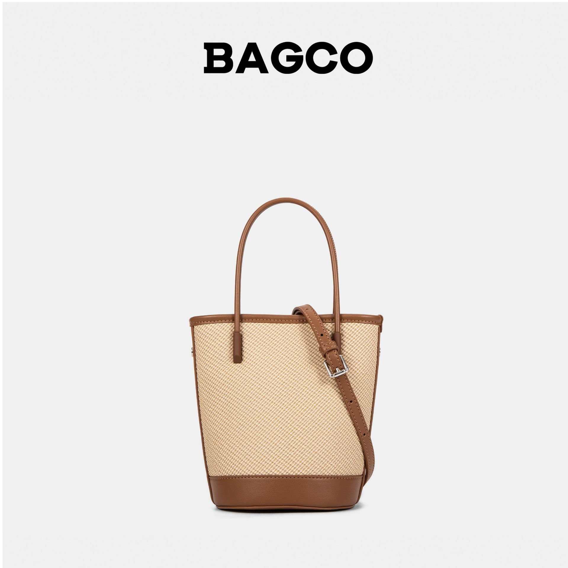 BAGCO woven leather women's early spring plain bucket crossbody cowhide handbag small carry bag