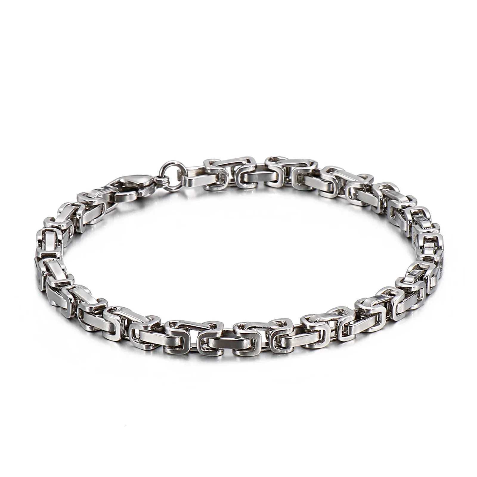 Punk Heavy Byzantine Chain Mens Bracelet Solid Thick Metal Stainless Steel Cubic Link Chain Chunky Gothic Rock WristbandXJ250909