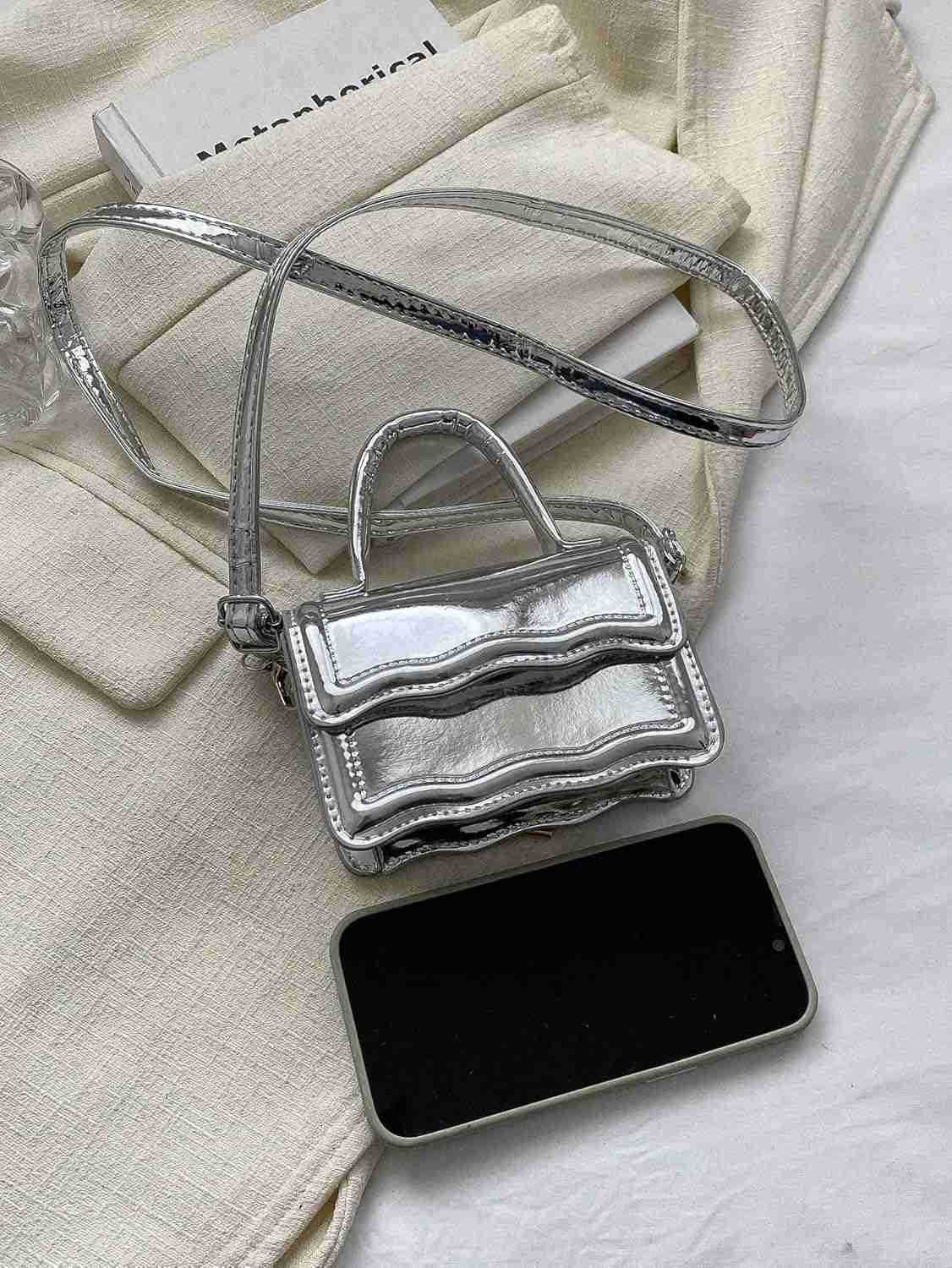 Womens Metallic PU Leather Single Strap Shoulder Bags Funky Waterproof Top Handle Mini Square Bag Crossbody Handbags Z250909