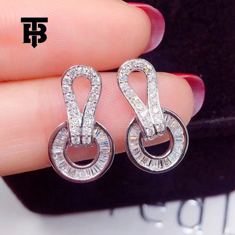 TB BHULAMTE Free Shipping New Designer Accessory Earrings Exaggerated Micro Inlaid Trapezoidal Zircon Women's Earrings Exquisite Ring Copper Jewe