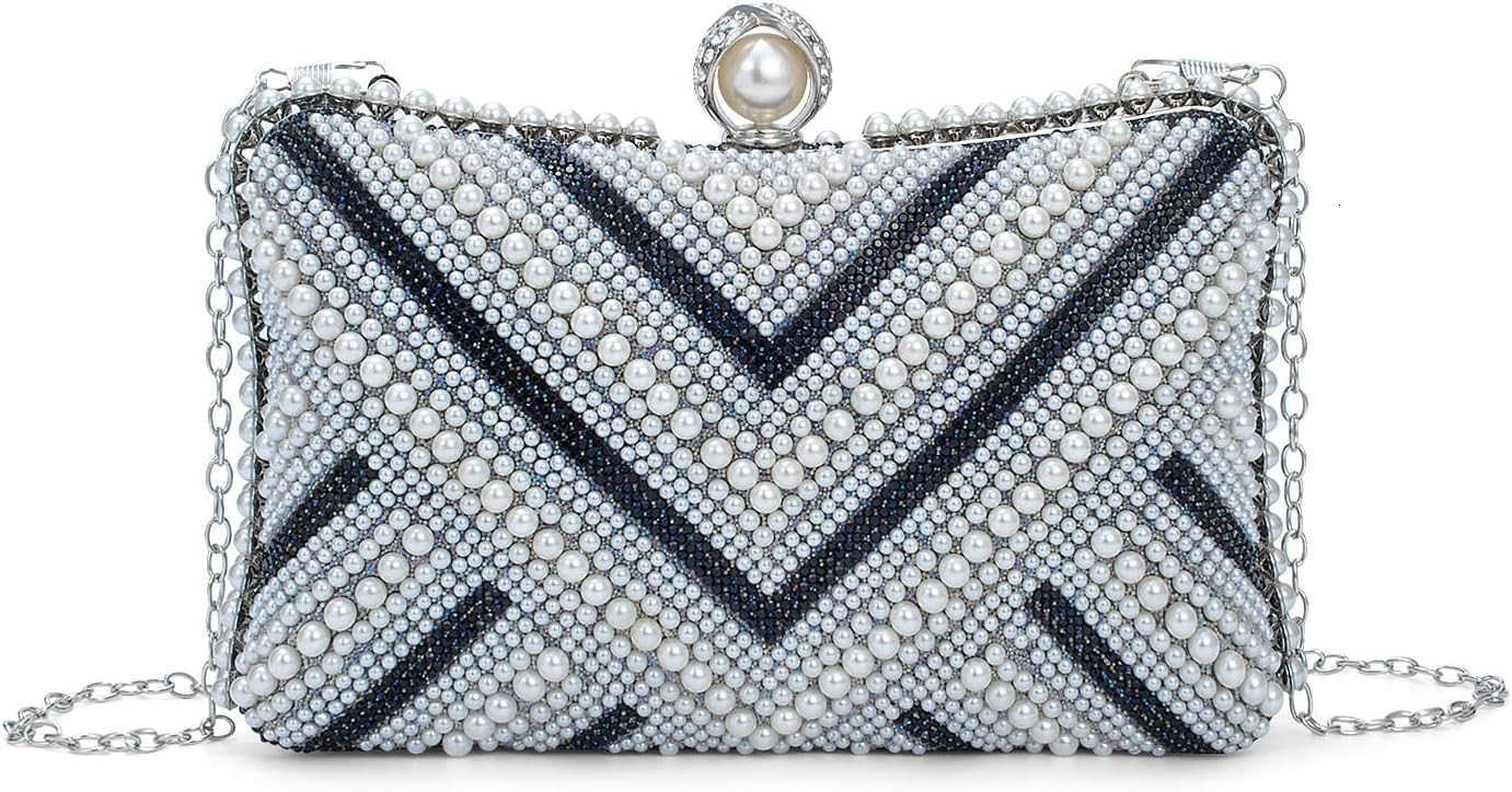 Pearl Clutch Purse Womens Evening Handbags Luxury Beaded Bride Purse with Chain for Wedding Prom Cocktail Party Z25909