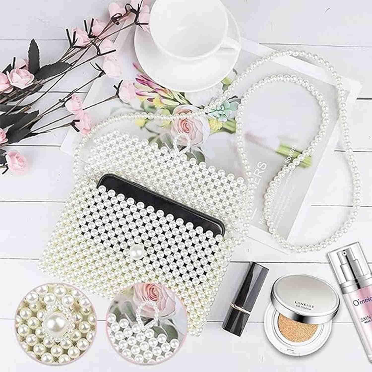 Pearl Bag Chain Bag Purse Shoulder Bag Evening Bags for Women Artificial Pearl Clutch Crossbody Beaded Handmade Bags for Party Wedding Bridal Travel Z