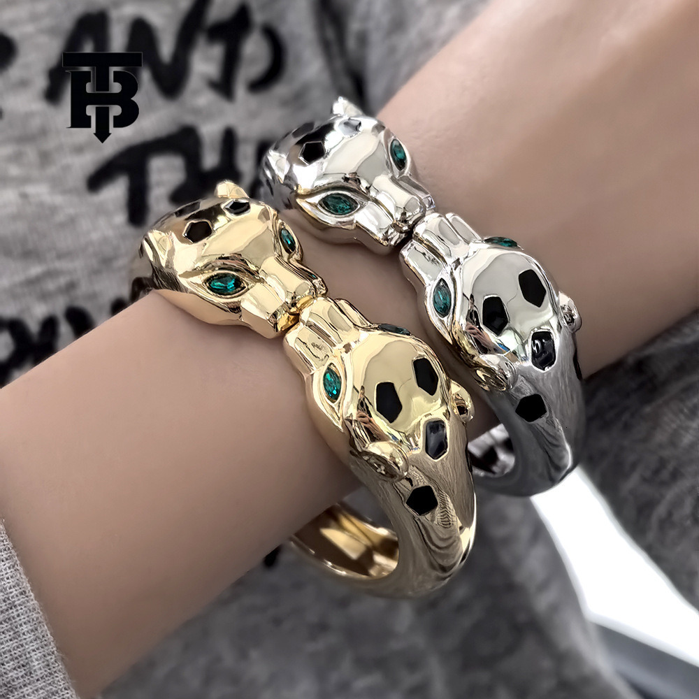 Designer Bracelet TB BHULAMTE Free Shipping Brand New Designer Accessories Exaggerated Fashion Personality Leopard Head Oil Drop Alloy Open Bracelet