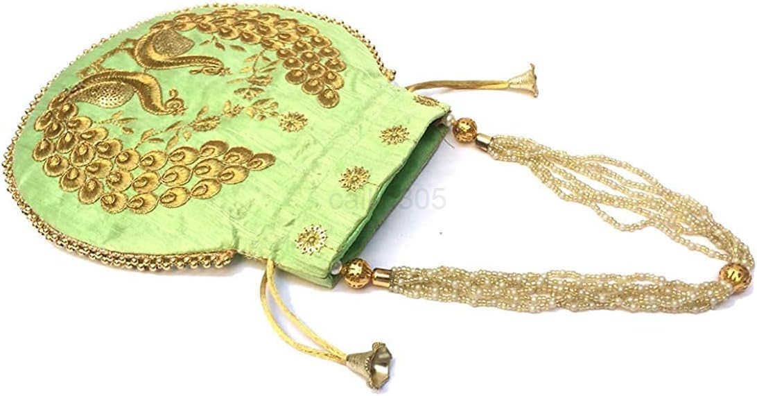 Ethnic Designer Embroidered Silk Potli Bag Batwa Pearls Handle Purse Clutch Purse for Women Z25909