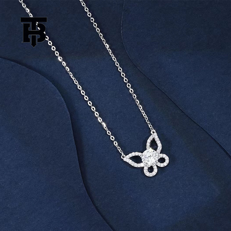 TB BHULAMTE Free Shipping New Designer Accessories Sterling Silver Moissanite Butterfly One Necklace For Women Niche Light Luxury Full Diamond Pendant