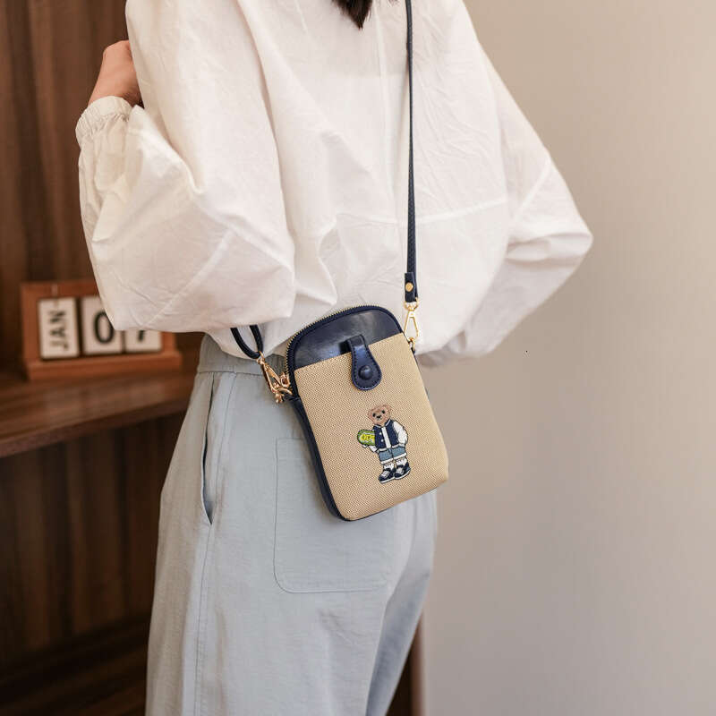 Butt Squatting Beibao Bear Canvas With PU Mini Shopping Casual Versatile Phone Bag For Women 2024 New Trend