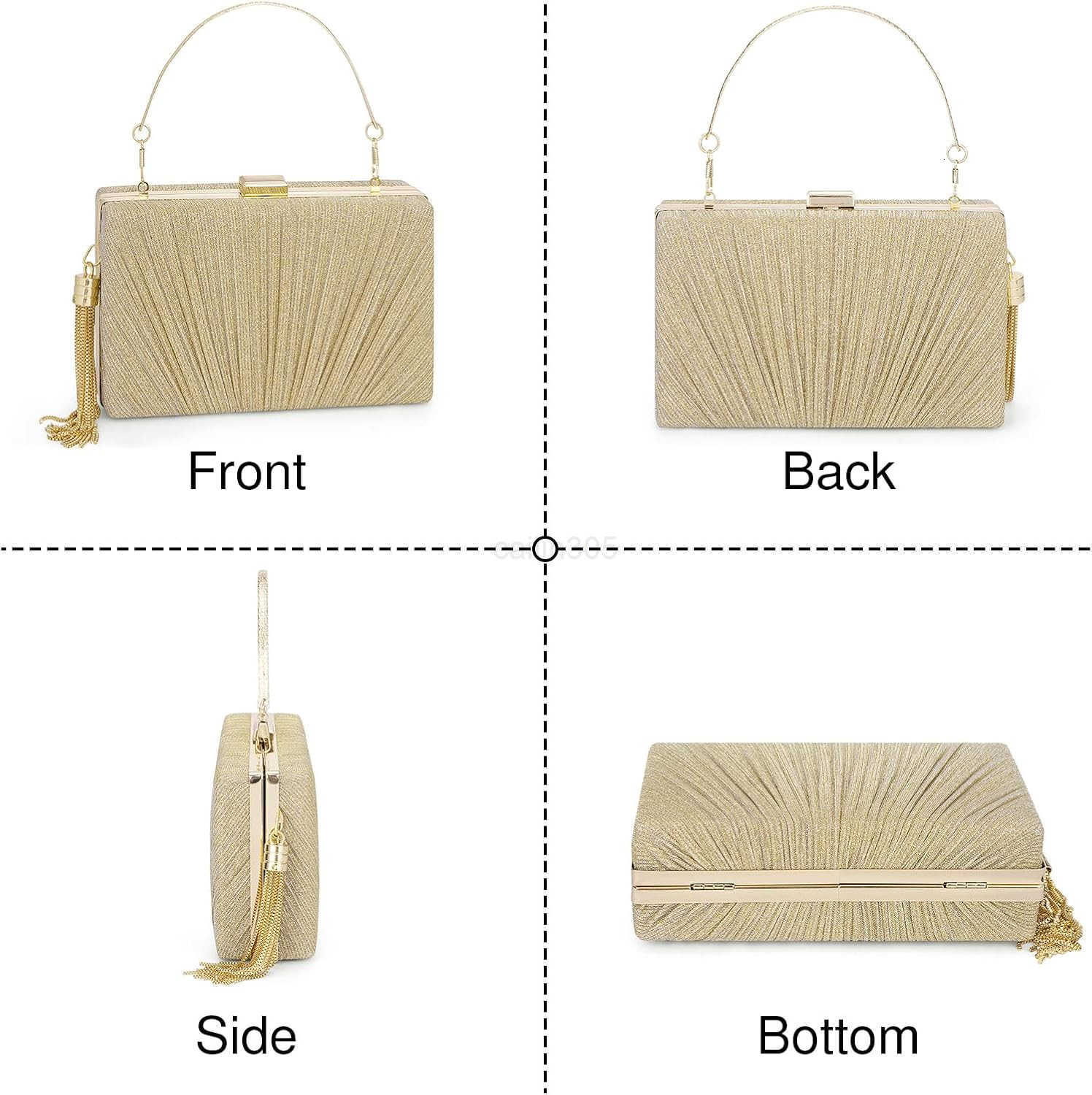 Tassel Womens Evening Handbag Small Pleated Clutch Purses for Formal Wedding Bag Party Purse with Top Handle and Chain Z25909
