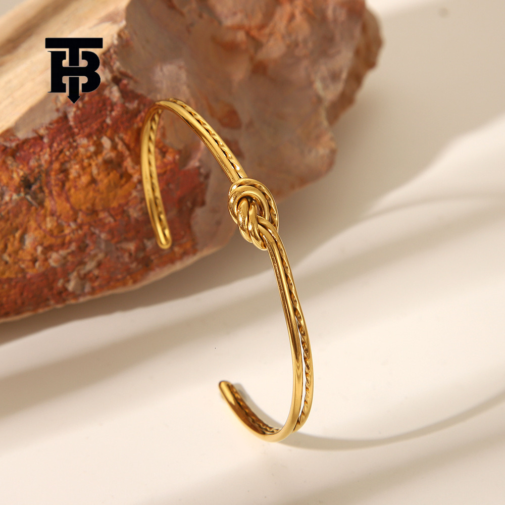 TB BHULAMTE Free Shipping New Designer Accessories Hot Selling Knot Twist Open Bracelet Stainless Steel Niche Design Simple Ins Style Bracelet Jewelry
