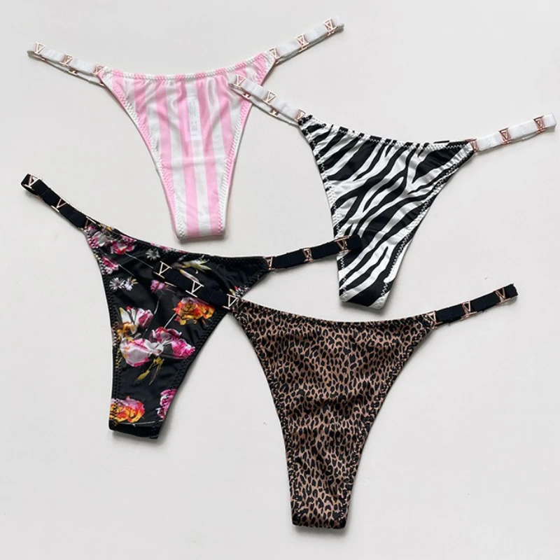 Seamless Sexy Thong Women Underwear Briefs Panties Zebra Flower Low Rise Metal Buckle GString Bikini Girls Female Panty 250909