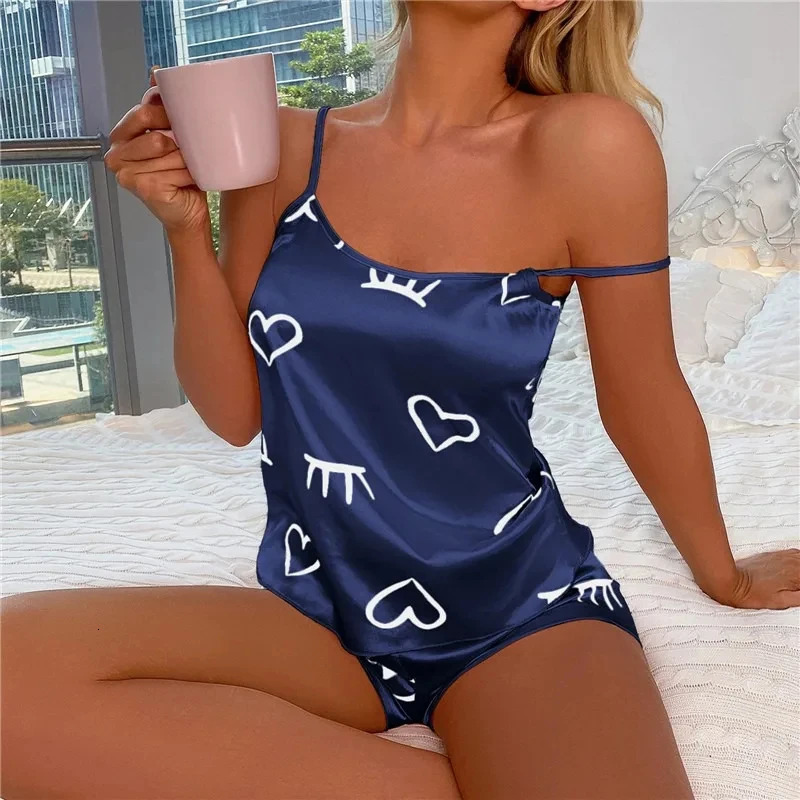 Women Ice Silk Pajamas Sleepwear Pajama Set Camisole Shorts L XL XXL Gray Pink Low Cut Comfortable Casual Summer 250909