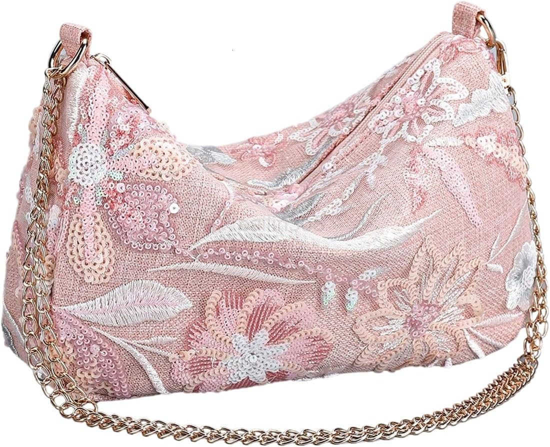 Womens Sequin Floral Embroidery Evening Beaded Clutch Bags Elegant Mini Crossbody Purses Wedding Party Bag Z25909