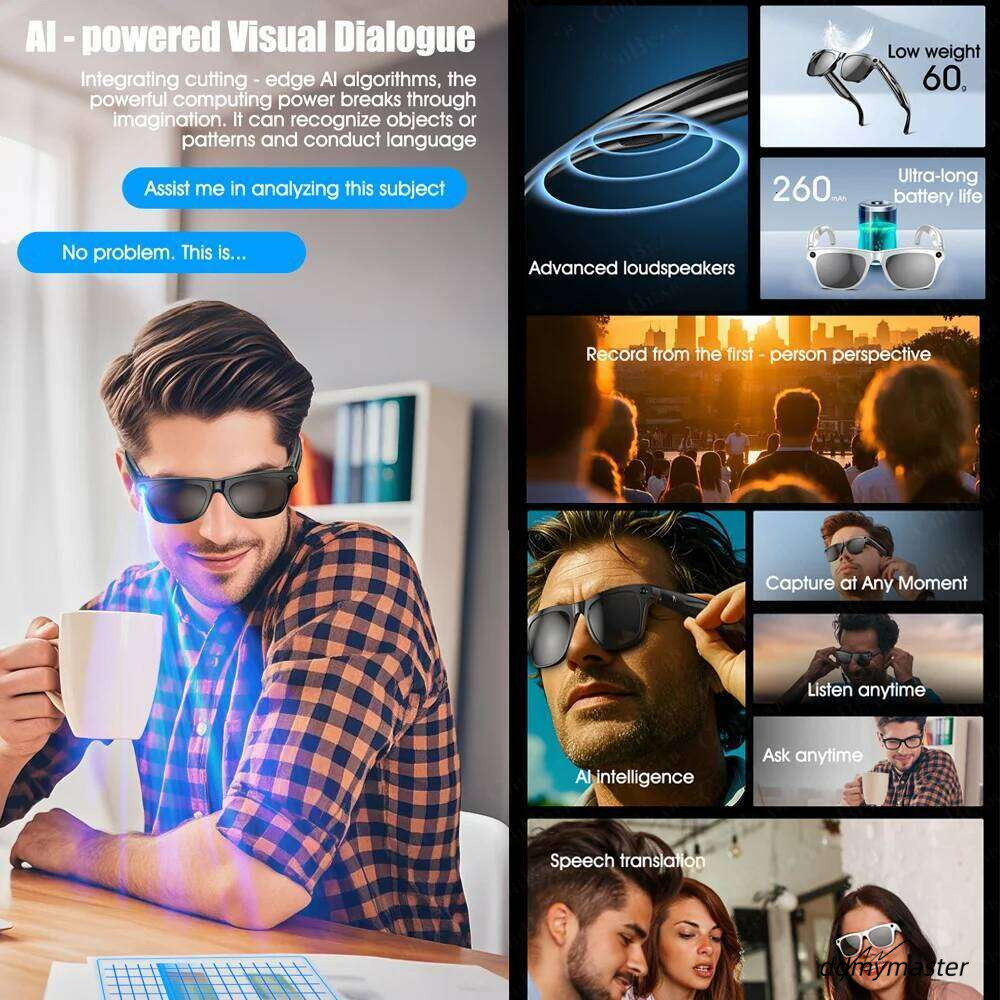 2025 New AI 100Mp Camera Bluetooth Call Music 260Mah Battery Chat GPT Voice Assistant Smart Glasses For Men Women Meta Glasses