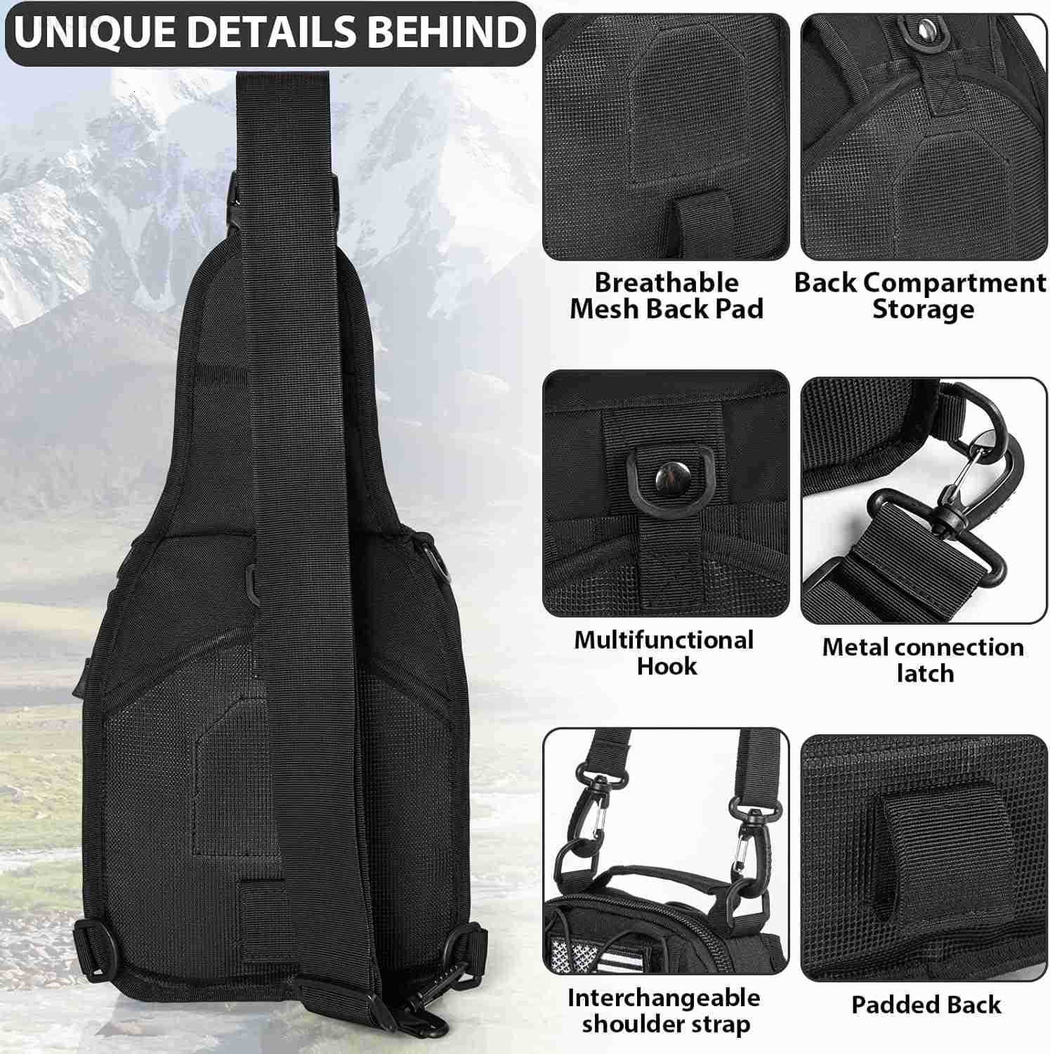Tactical Sling Bag for Men Small Tactical Shoulder Bag Backpack Outdoor Military Rover Bags Travel Hiking Daypacks Tactical EDC Crossbody Chest Bag Pa