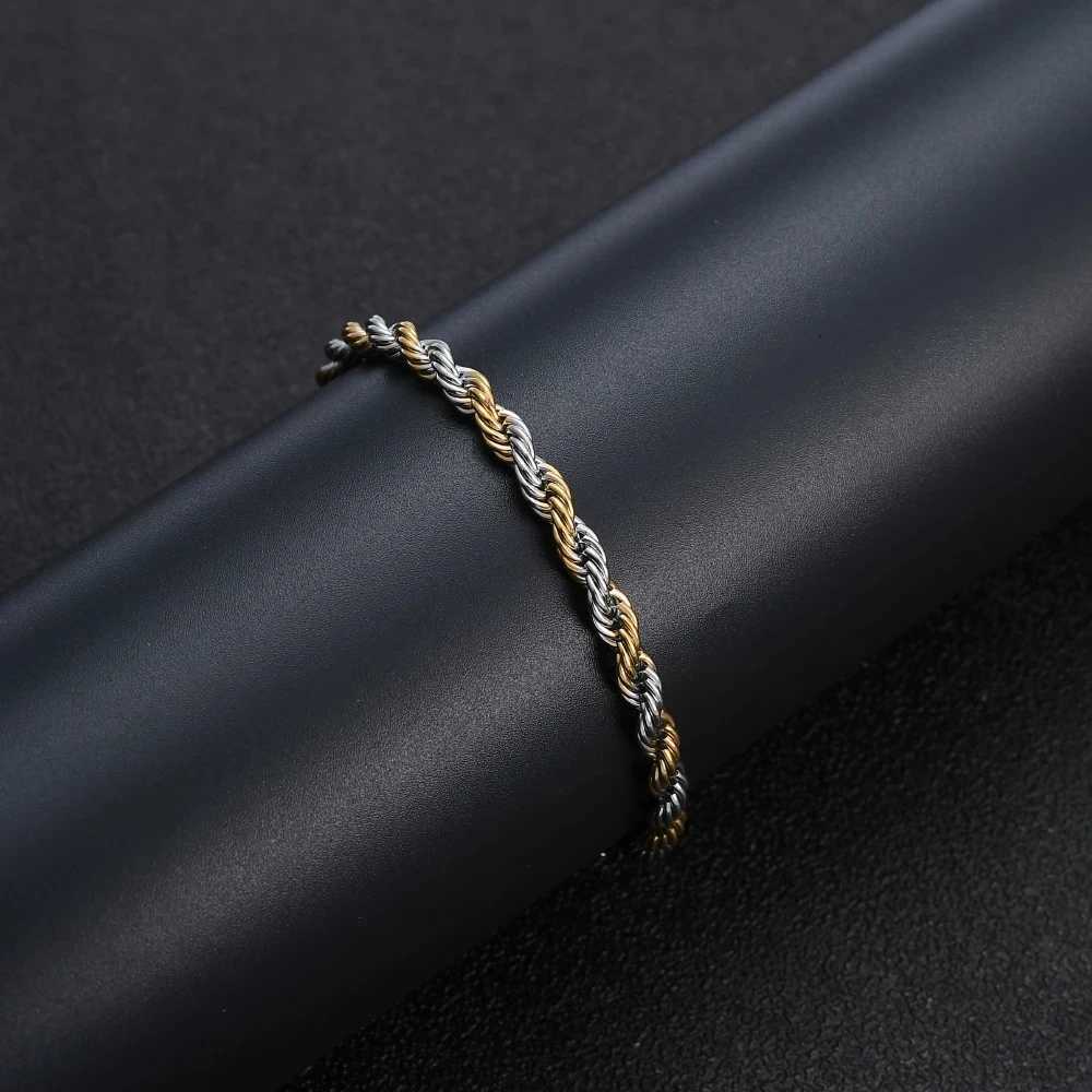 New Stainless Steel Half Gold Silver Color Twist Chain Bracelet for Men Women Kpop Jewelry GiftXJ250909
