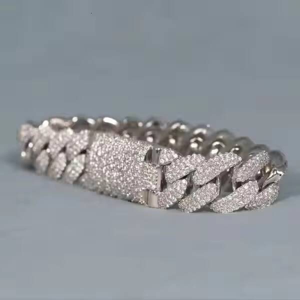 925 Sterling Silver Cuban Link Bracelet GIA Certified Heavy Moissanite Diamonds Gold Plated Hip Hop Jewelry Party Gift Wholesale