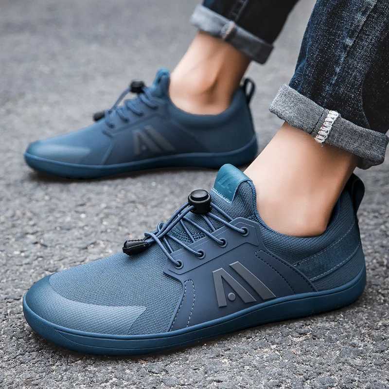 Blue Casual Sneakers Mens Wide Barefoot Shoes Breathable Mesh Men Toe Shoes Soft Zero Drop Minimalist Flats Wider Toe Sneakes L250908