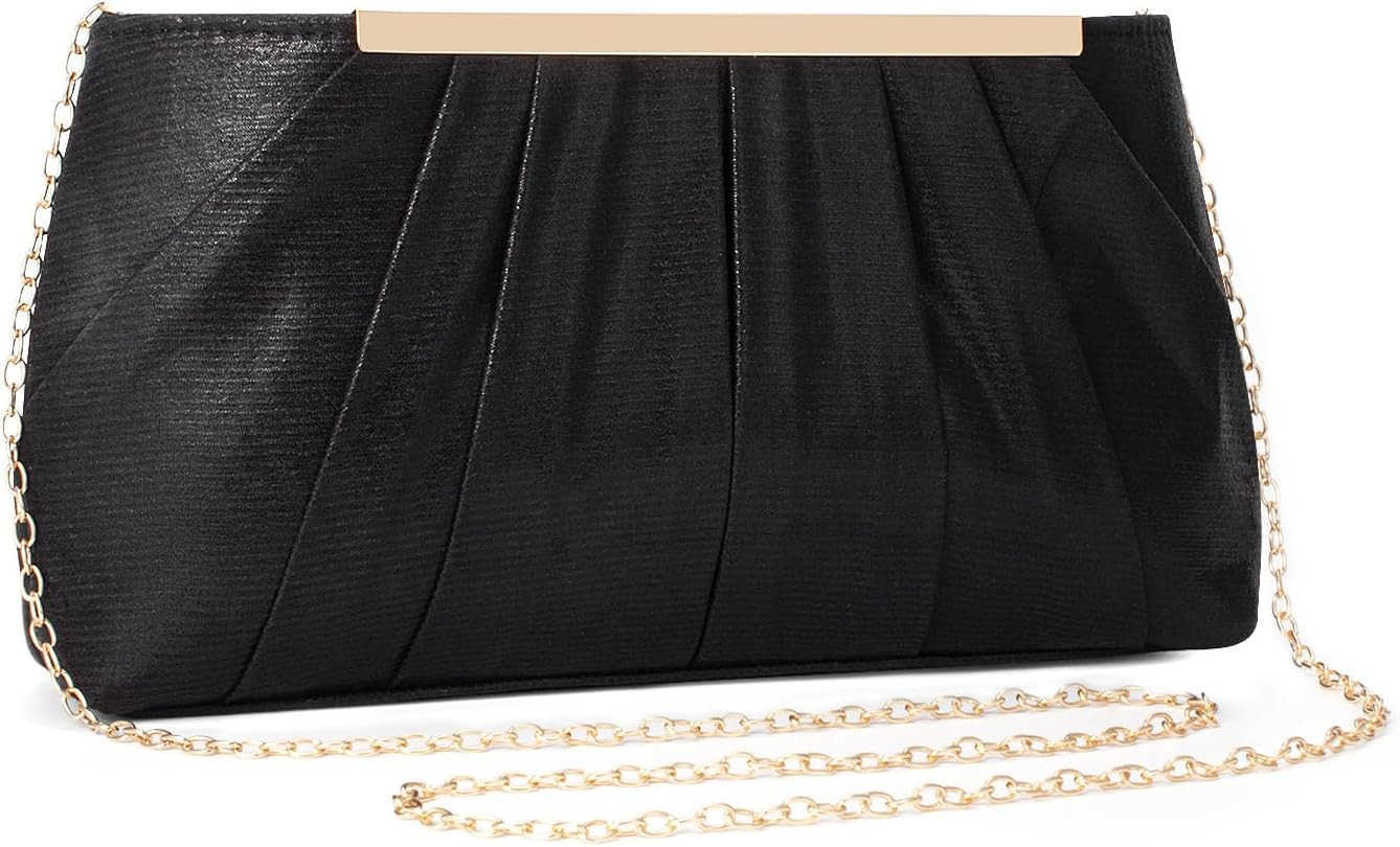 Clutch Purses for Women Pleated Satin Evening Handbag for Formal Bridal Wedding Party Small Crossbody Bag with Chain Z25909