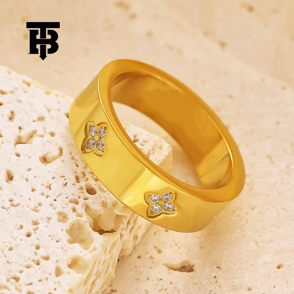 TB BHULAMTE Free Shipping New Designer Accessories European And American INS Style Simple 18K Gold Plated Diamond Inlaid Ring Gold Retro Heart-shaped 