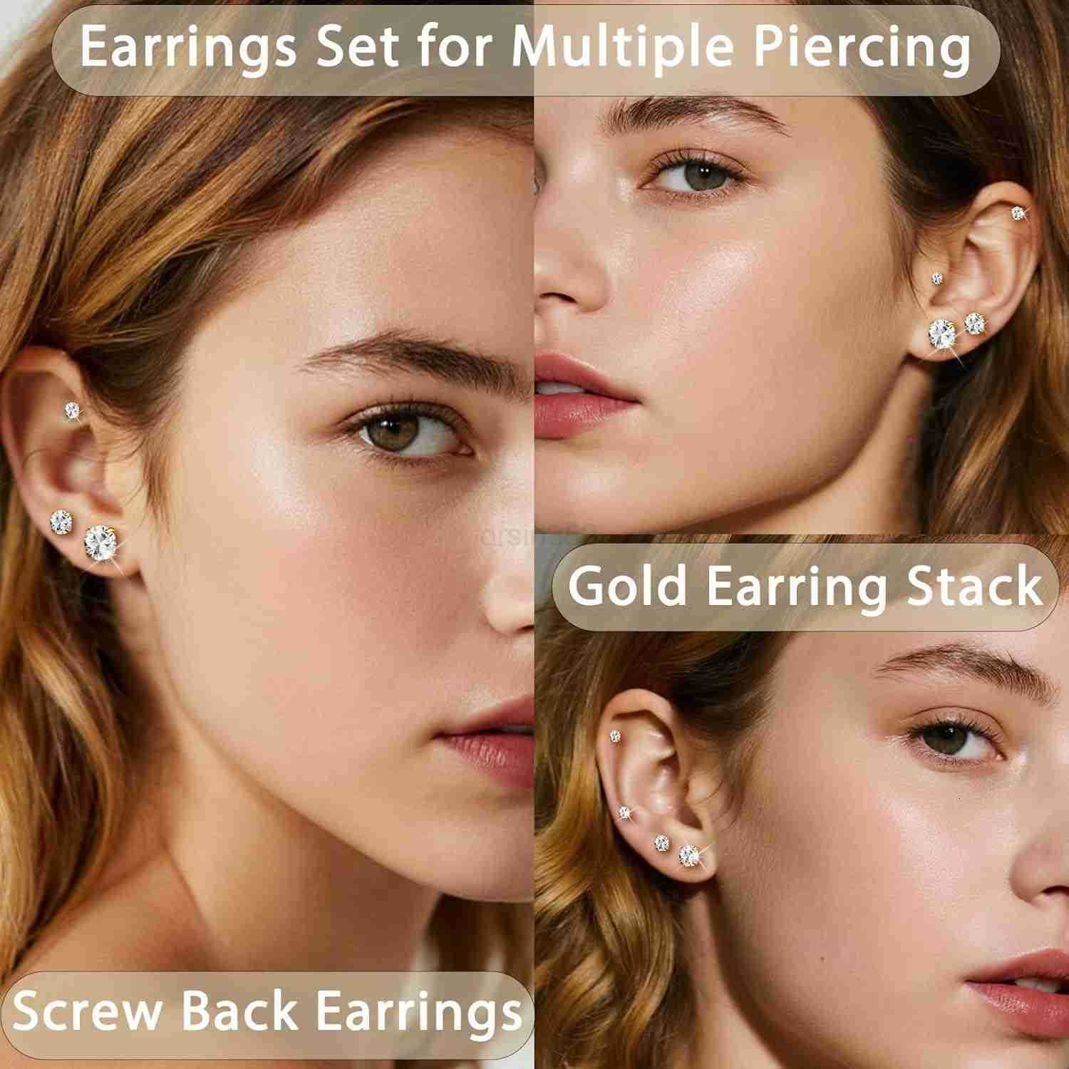 7 Pairs 20G Flat Back Stud Earrings for Women Men Hypoallergenic 14K Gold Plated Surgical Steel Stack Cartilage Earrings for Multiple Piercing Sensiti