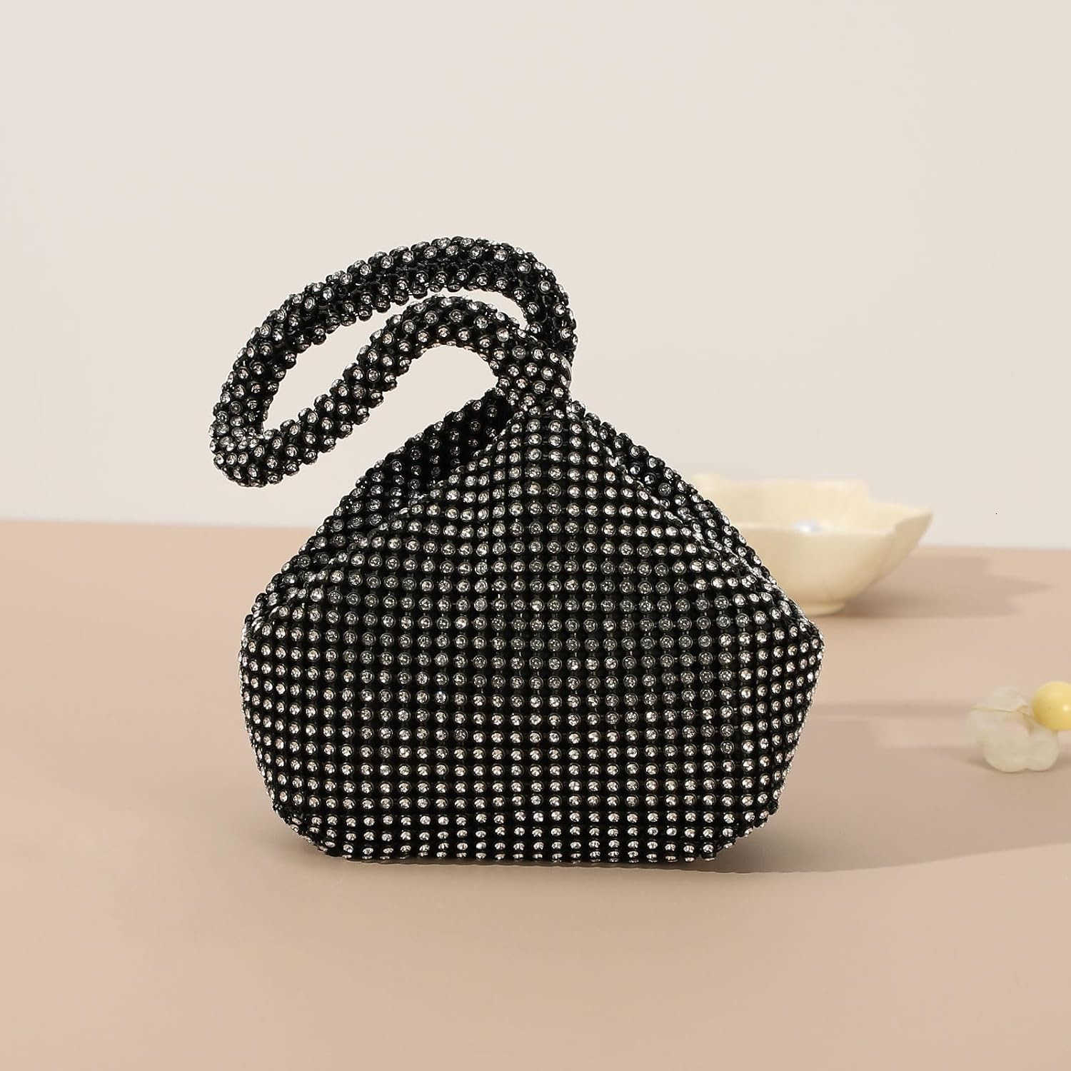 Womens Evening Bags Sparkly Rhinestone 708 Mini Clutch Vintage Triangle Small Purse Handbag for 1920s Party Wedding L Black Z25909