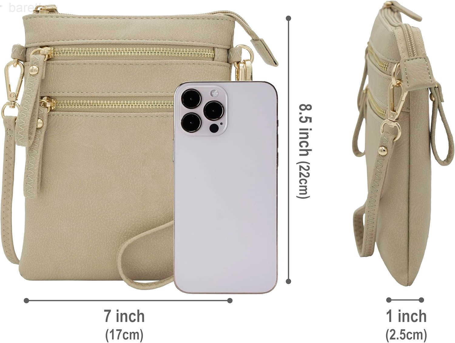 Small Crossbody Bag for Women Multi Zip Pockets with Detachable Wristlet Lightweight Travel Purse Cell Phone Pouch Z250909