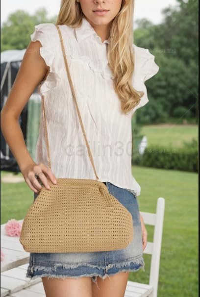 Summer Beach Woven Clutch Purses for Women 2025 Cloud Dumpling Pouch Purse Crossbody Bag Handbag Crochet Stripped Z25909