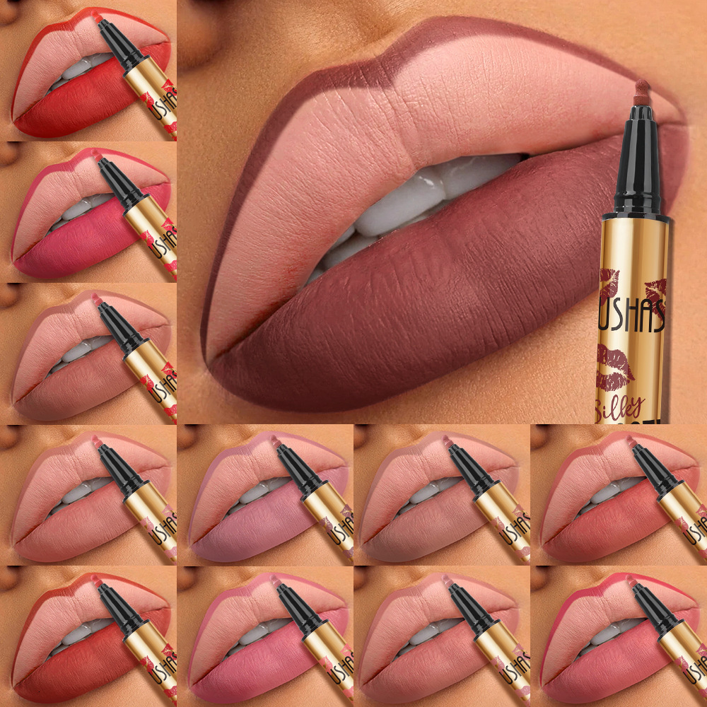 USHAS 12-color matte long-lasting lip liner waterproof sweatproof easy to color long-lasting non-stick cup lipstick pencil 250704