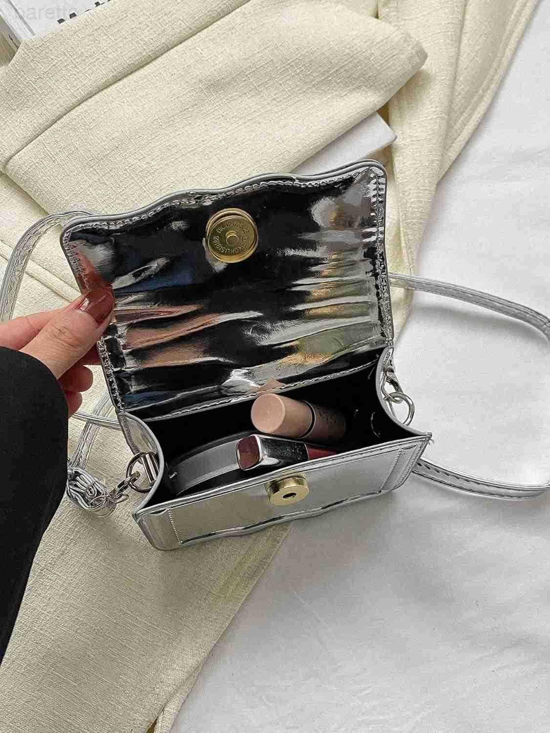 Womens Metallic PU Leather Single Strap Shoulder Bags Funky Waterproof Top Handle Mini Square Bag Crossbody Handbags Z250909