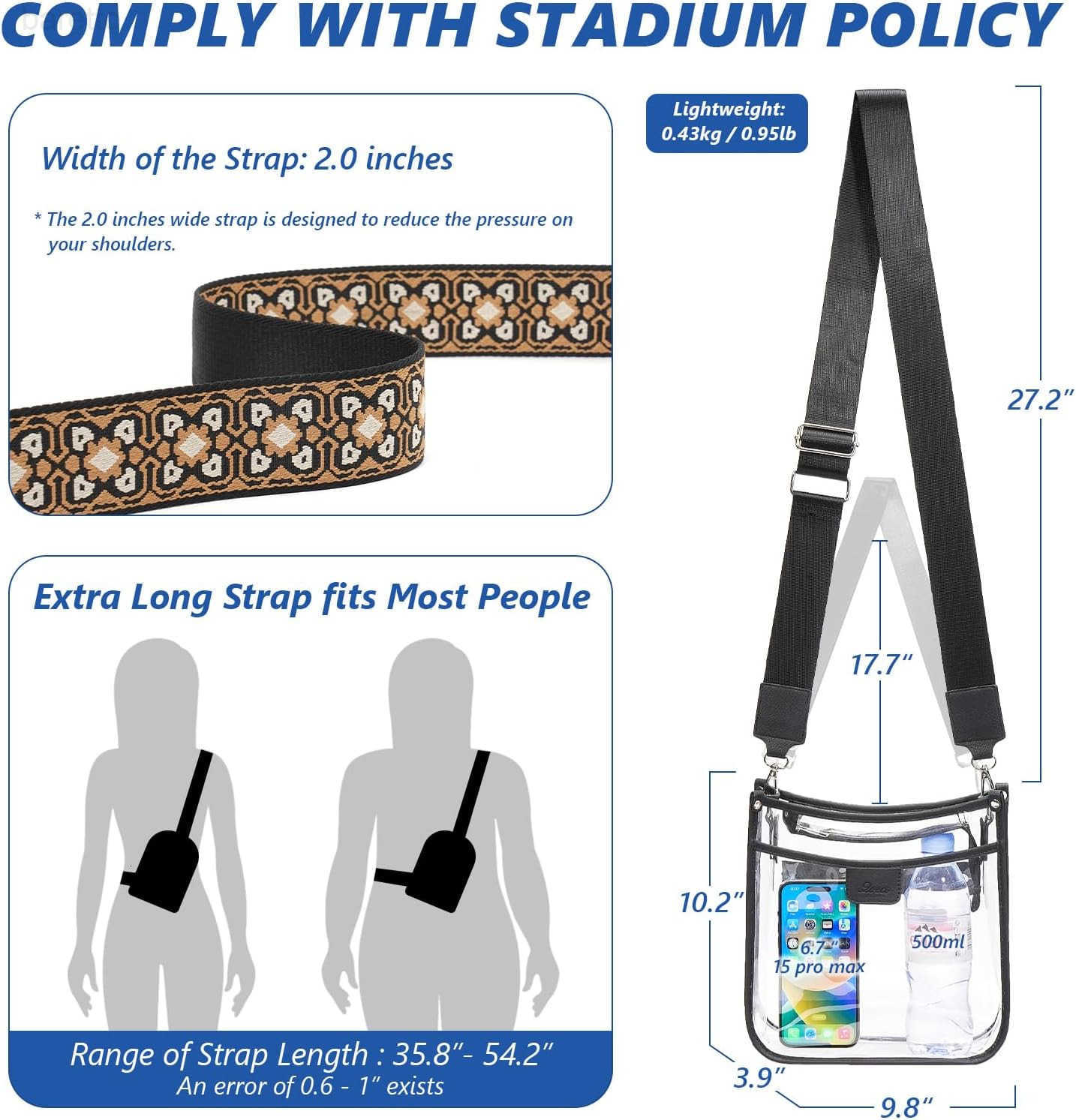 Pockets Large Clear Bag for Stadium Events with 2 Long Straps Purse for Women Crossbody Bag Concert Stadium Approved Z250909
