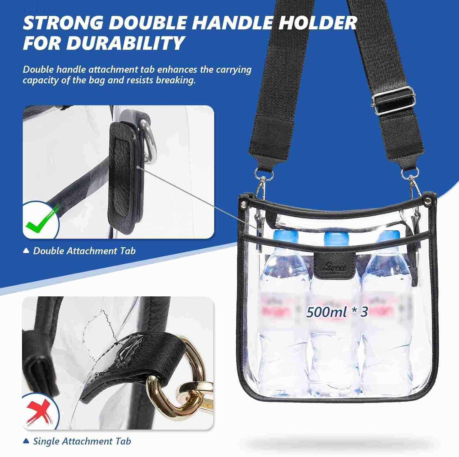 Pockets Large Clear Bag for Stadium Events with 2 Long Straps Purse for Women Crossbody Bag Concert Stadium Approved Z250909