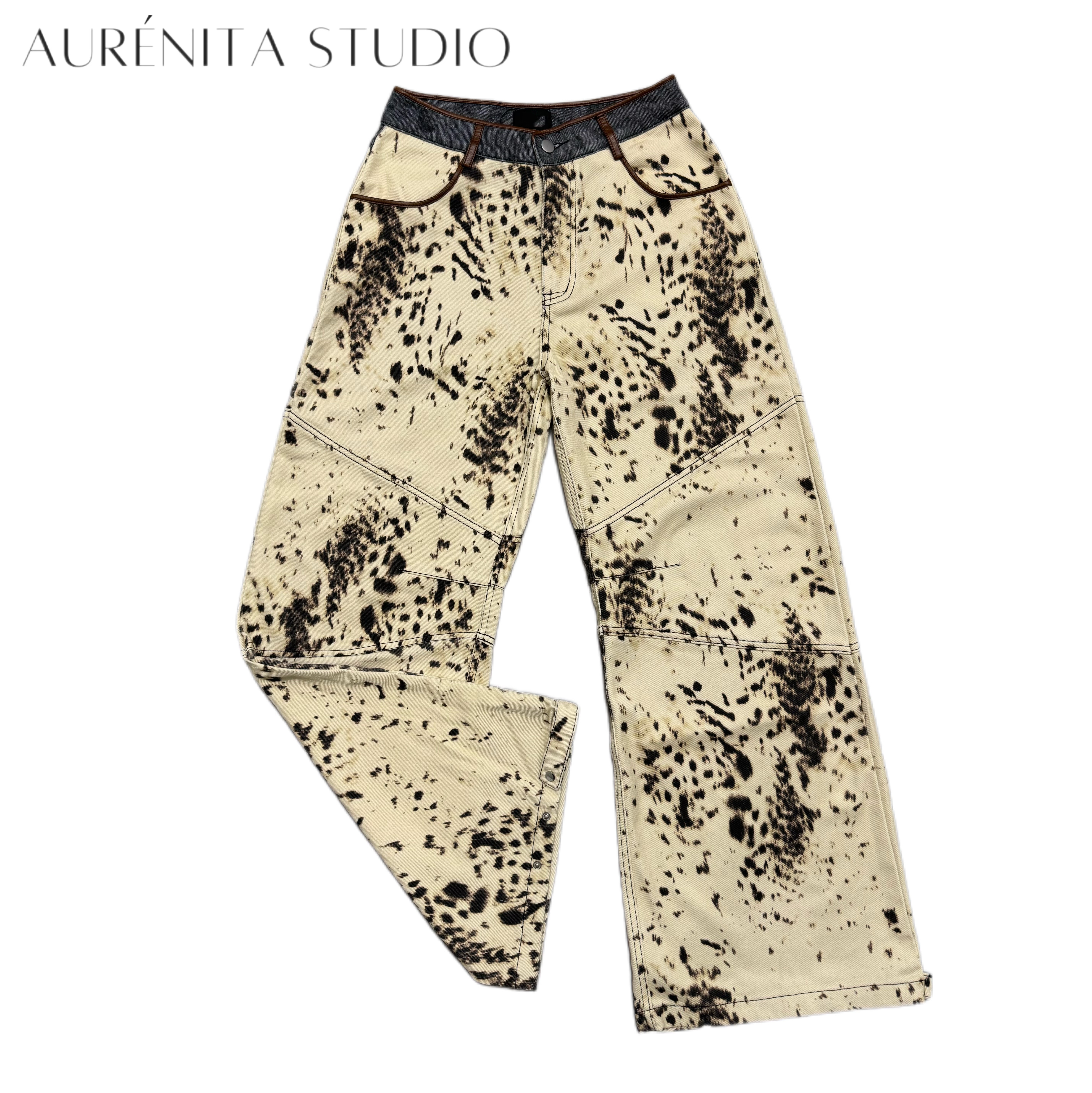 Y2K Jeans Denims Women Fall Winter New Collections Cowboy Style Wide Leg Trouser Leg Leopard Print White Jeans Designer Vintage