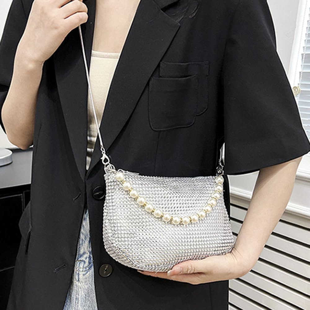 Rhinestone Purse for Women Evening Bag Sparkly Clutch Handbag with Pearls Chain for Party Z25909