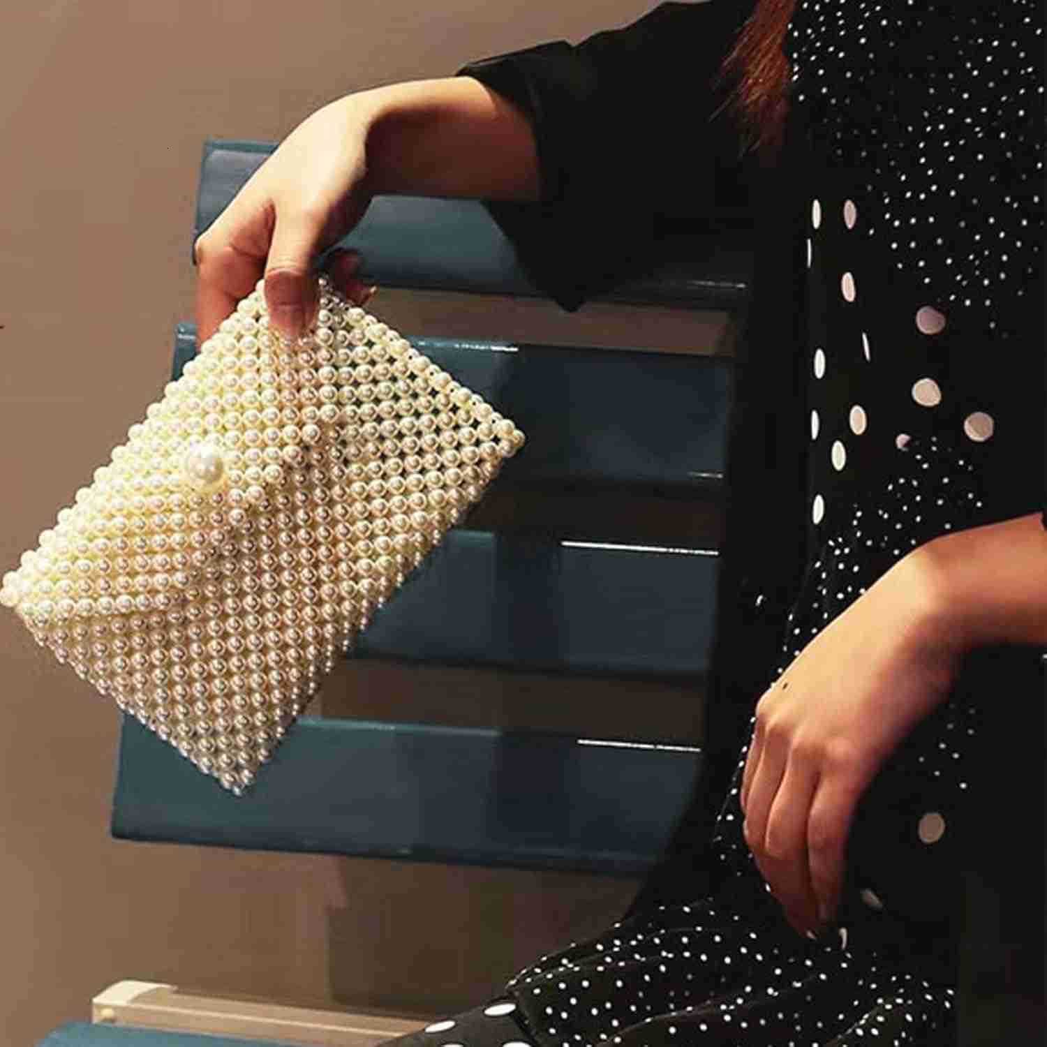 Pearl Bag Chain Bag Purse Shoulder Bag Evening Bags for Women Artificial Pearl Clutch Crossbody Beaded Handmade Bags for Party Wedding Bridal Travel Z