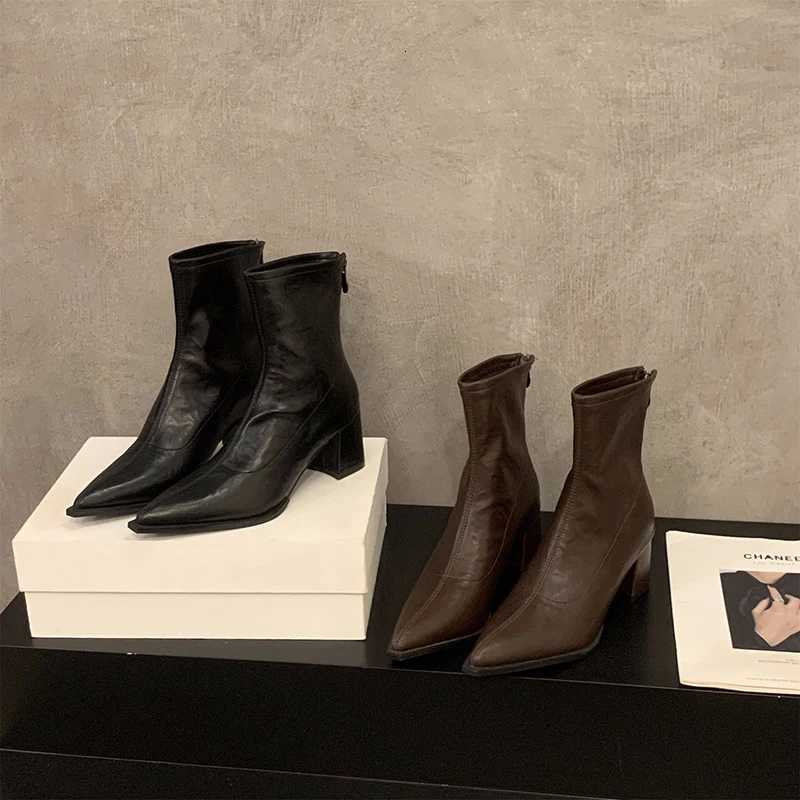 Designer Vintage Women Ankle Boots Fi Pointed Toe Short Booties Elegant High Heels Shoes Botas MujerXJ250909