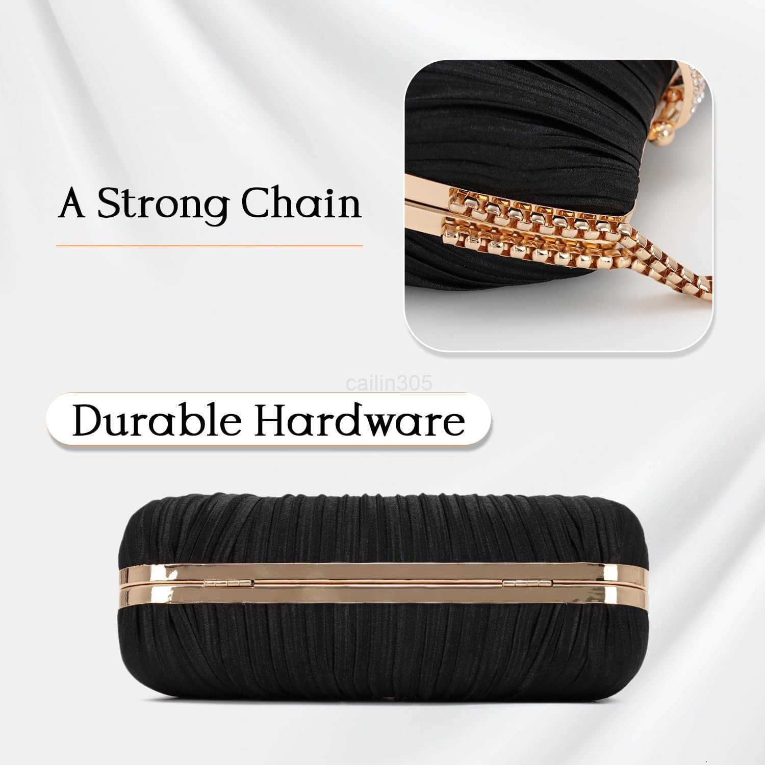 Black Clutch Purses for Women Formal Gold Evening Bag Satin Dress Handbag for Wedding Party Z25909
