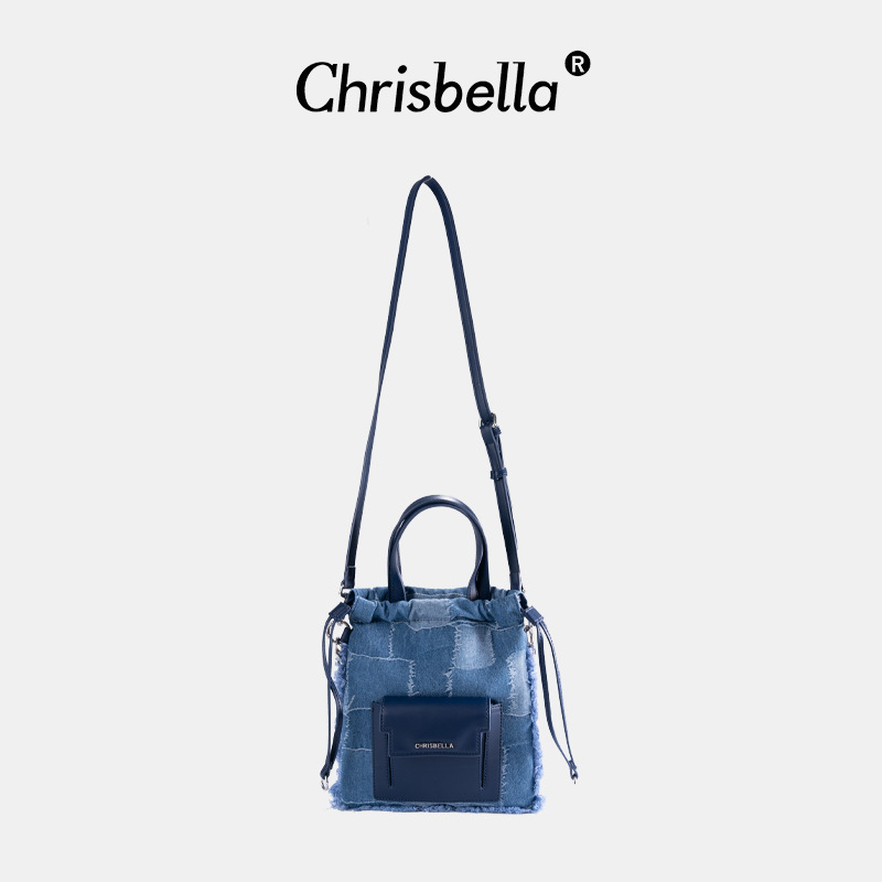 Denim spliced handbag niche design lucky bag bag simple fashion versatile commuter bucket bag crossbody bag for women