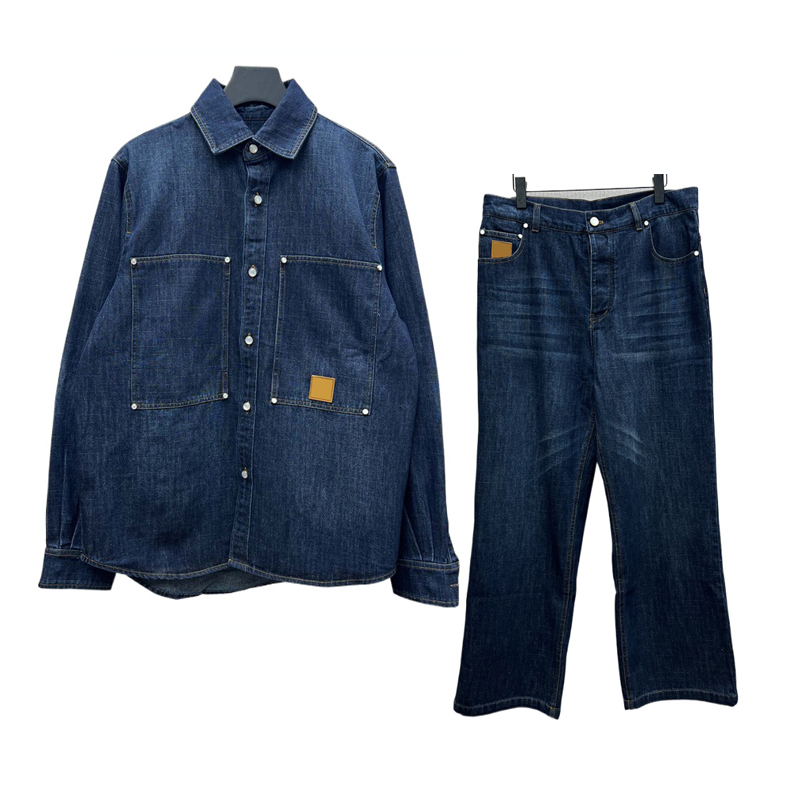 Vintage High End Denim Outfit Leather Tagged Jacket Washed Pants Trousers Sets with Pearl Buttons for Men Women Sold Separately 25fw 0909 C260312