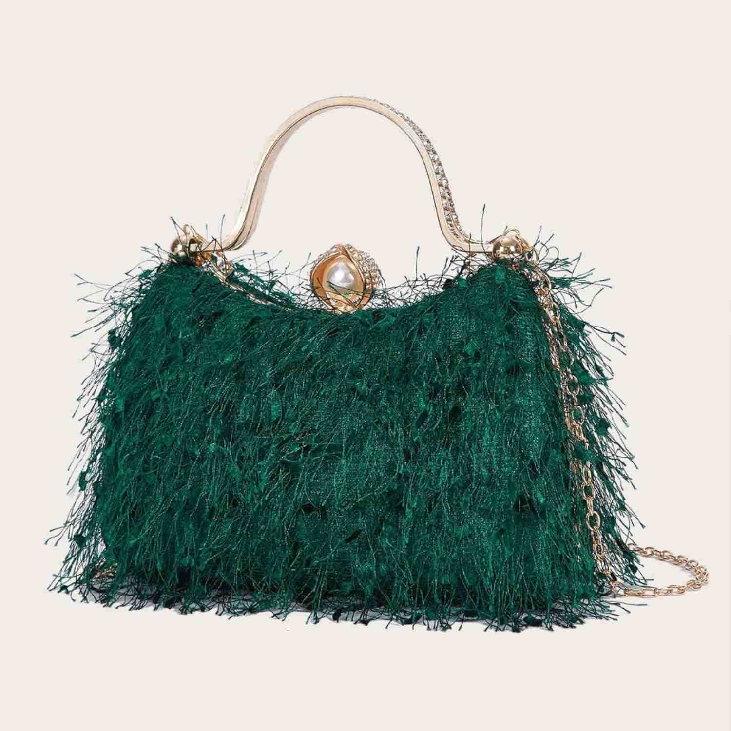 Womens Evening Handbag Cocktail Prom Formal Clutch Purse Feather Evening Shoulder Bag for Women Wedding Banquet Green 2 Z25909