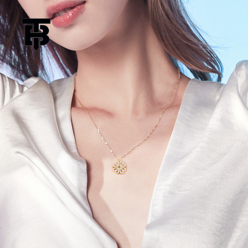TB BHULAMTE Free Shipping New Designer Accessory Hot Selling Heart-shaped Clover Micro Paved Zircon Pendant Magnetic Heart-shaped Women's Necklac