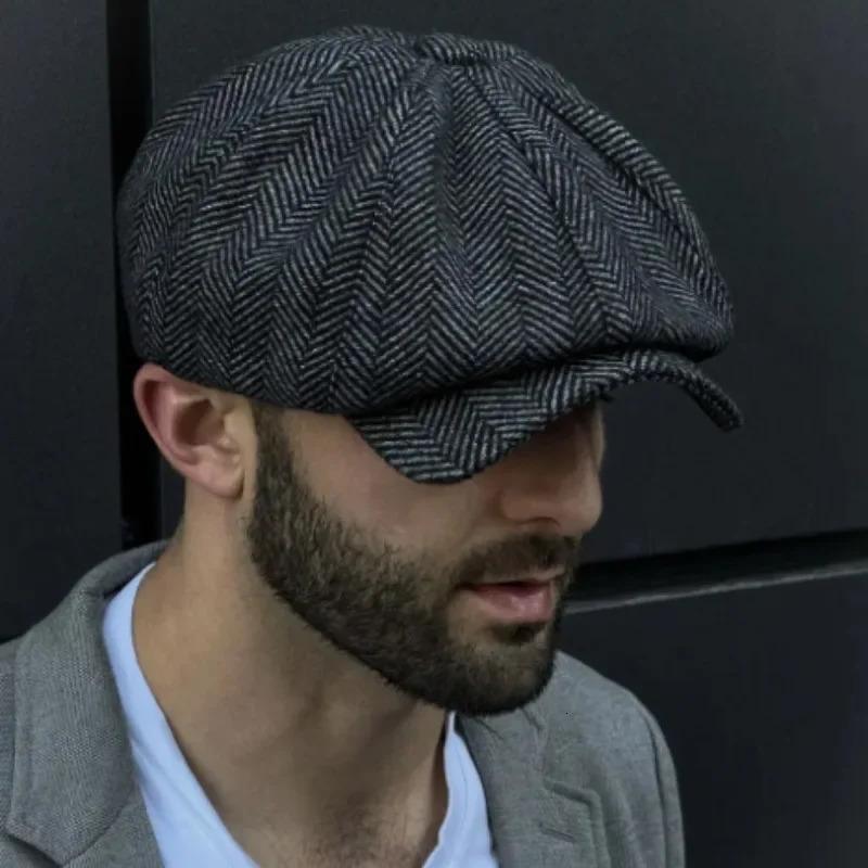 Men Retro Beret British Hats Wool Blend Vintage Herringbone Tweed Casual Fashion Hat Flat Keep Warm Caps Gifts 250905