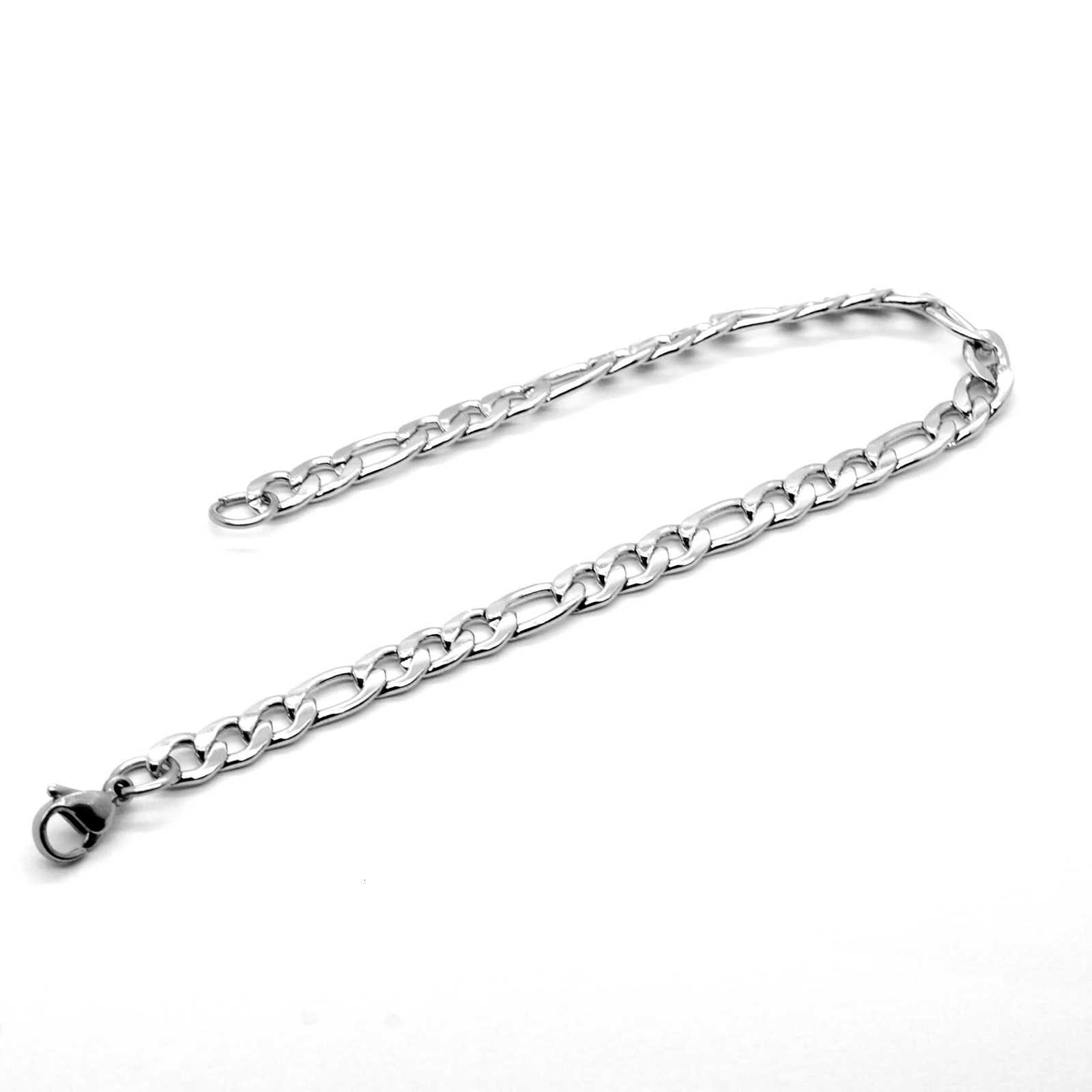 Silver Color Curb Cuban Bracelet For Men Jewelry Stainless Steel Figaro Link Chain Bracelets Hand Jewelry Anklet GiftsXJ250909