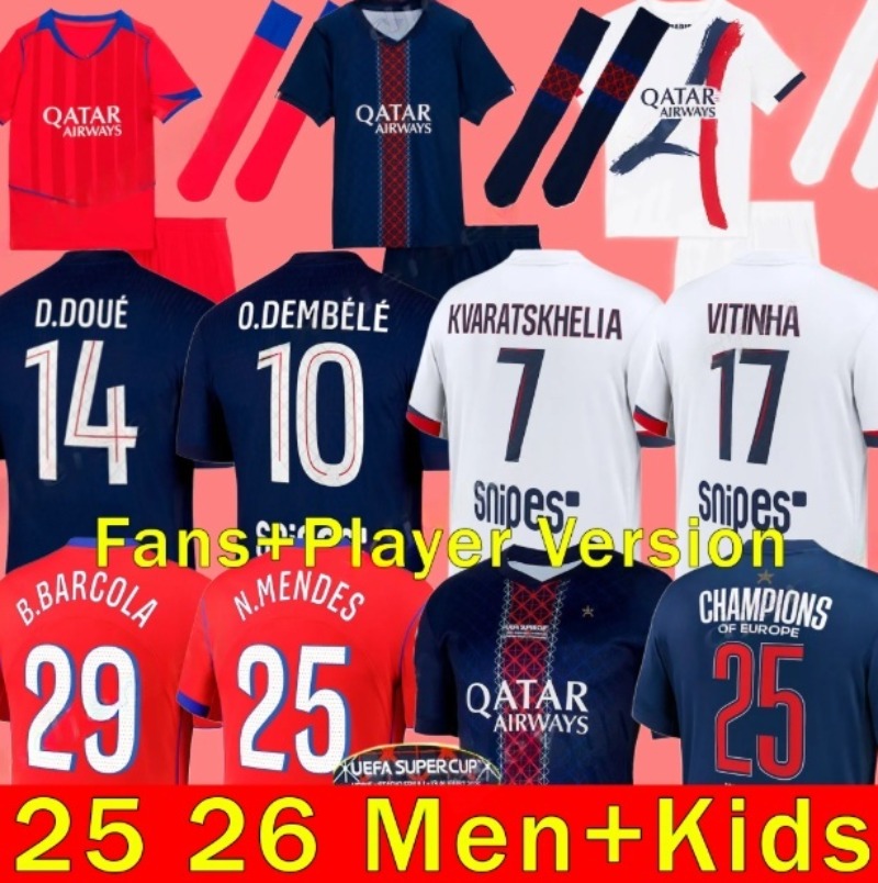 2025 2026 maillot de foot Kvaratskhelia soccer jerseys 4th JOAO NEVES HAKIMI football shirt 25 26 hommes BARCOLA Zaire-Emery O.Dembele PARIS Fourth PSGES Kits