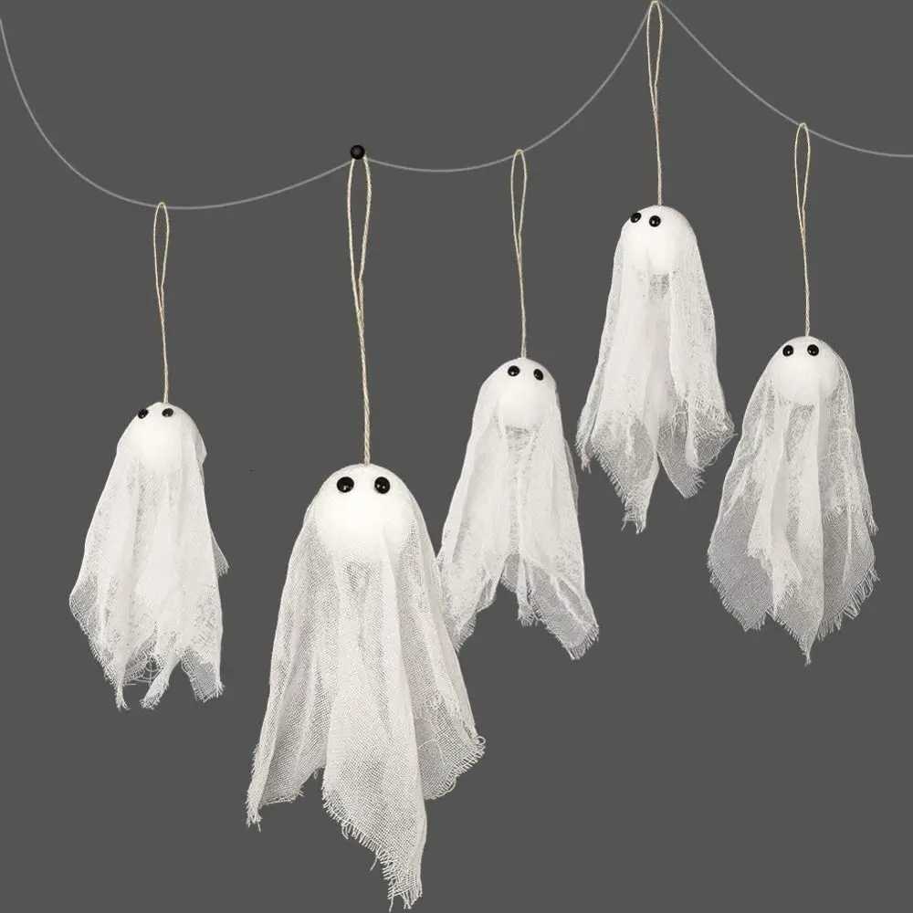 10pcs White Halloween Ghost Gauze Pendant Novelty DIY Spooky Ghost Decor Decorative Ghost Hanging Ornament Porch Decor H250908