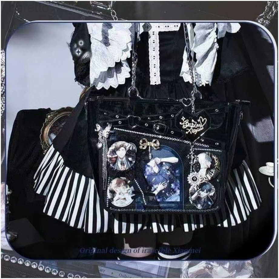 Bag Pins Display Single Shoulder Crossbody Bag PU Leather Big Capacity Handbag Chain Clear Purse with Insert Black Z250909